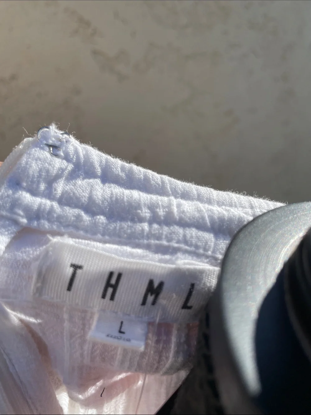 THML White Crinkle Crewneck Top with Accent Sleeves - Picture 2 of 7